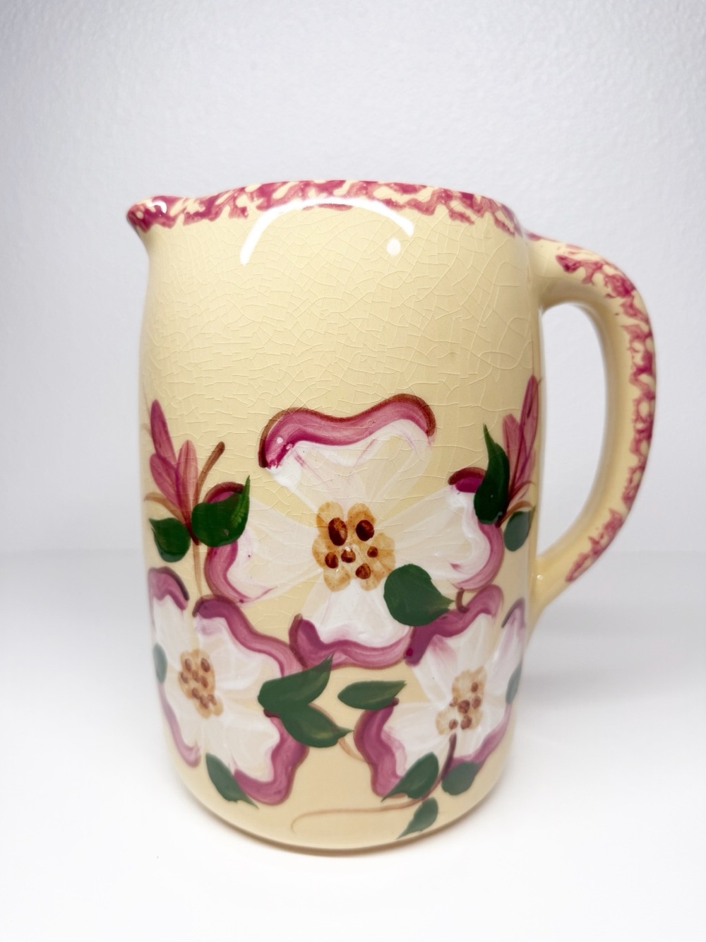 Vintage 90s Alpine Pottery Roseville Ohio Floral Pitcher